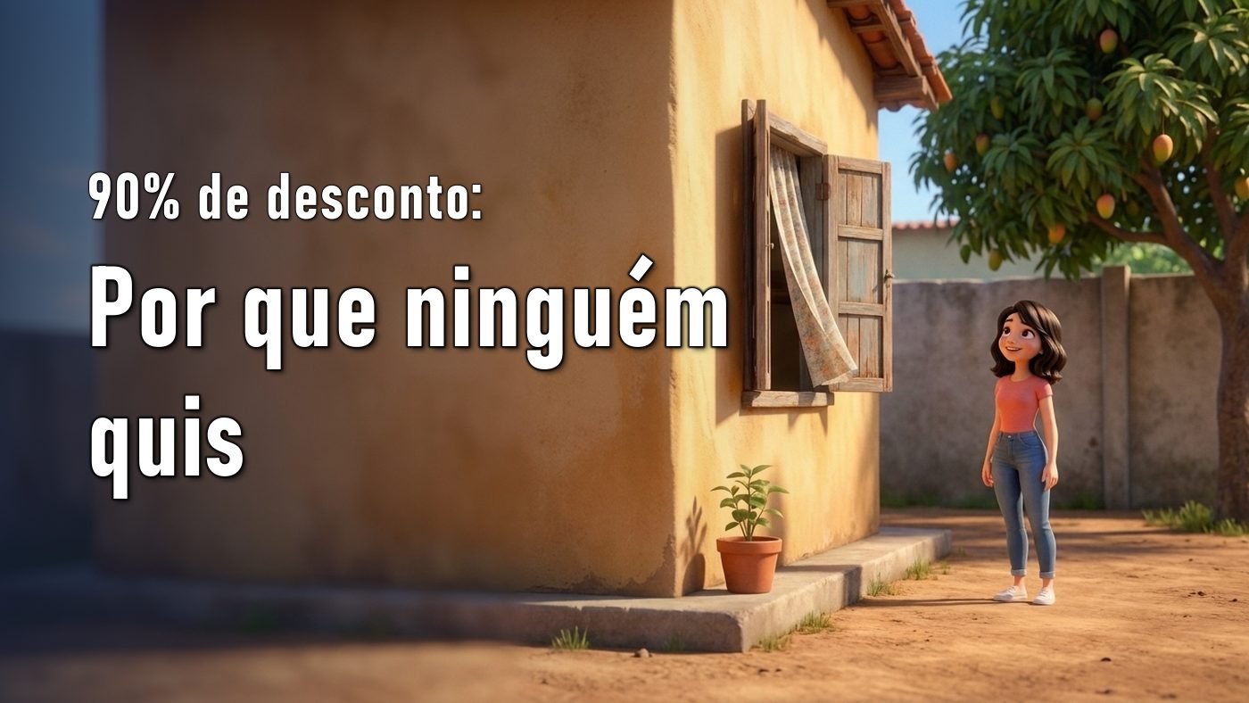 Ilustração de uma mulher no quintal olhando a janela aberta de uma casa simples