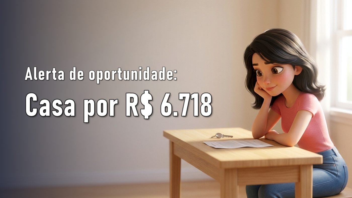 Ilustração de uma mulher à mesa olhando uma chave ao lado de um documento